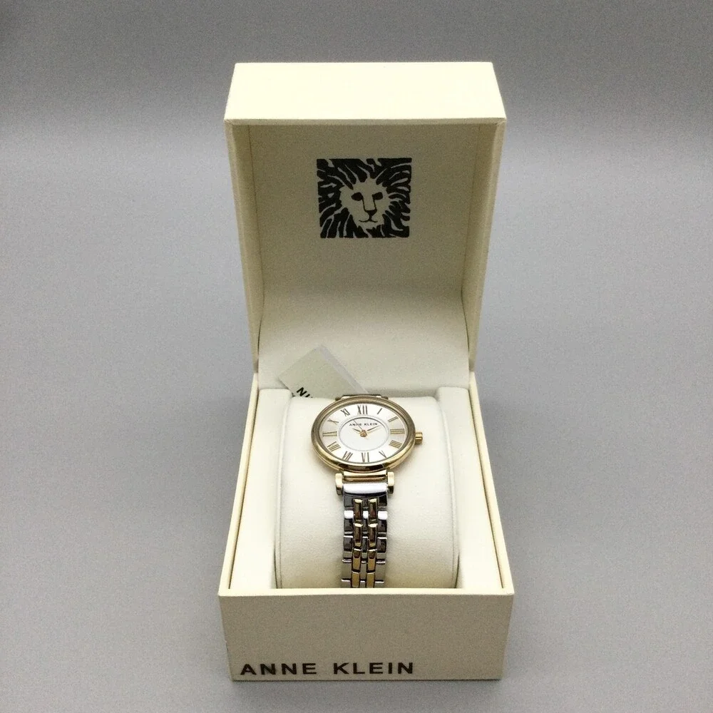 Anne Klein Womens Watch 30mm Two Tone Roman Dial Stainless Bracelet Box Papers